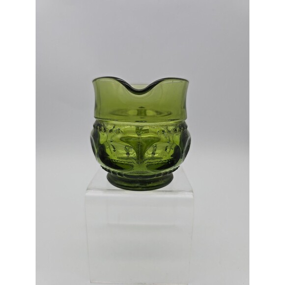 Vintage Indiana Glass Kings Crown Thumbprint Creamer Cup Avocado Green - Picture 2 of 10